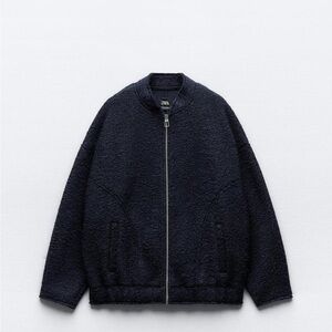 ZARA OVERSIZED NAVY BOUCLE BOMBER